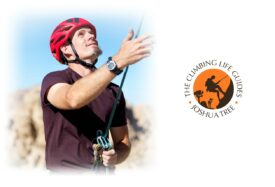 Foto de Nelson y logo de The Climbing Life Guides