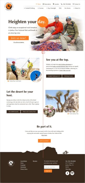 Pagina de inicio en la version para escritorios del sitio web de The Climbing Life Guides