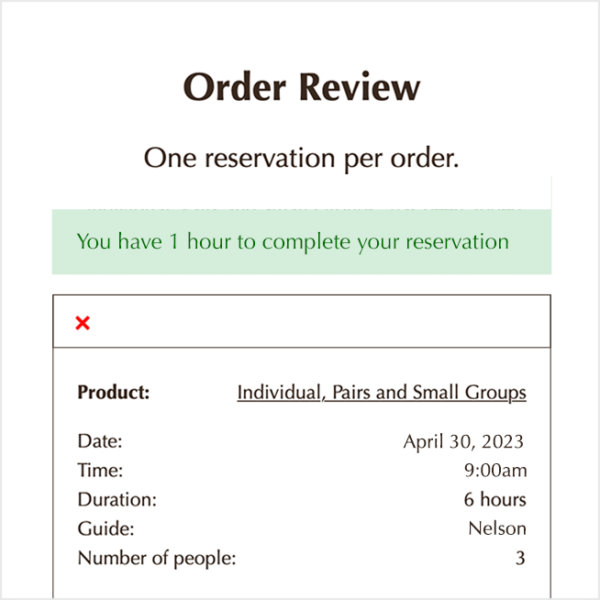 Revise la orden de reservacion en The Climbing Life Guides