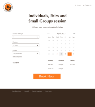 Pagina para seleccionar detalles de reservacion en web app para The Climbing Life Guides.