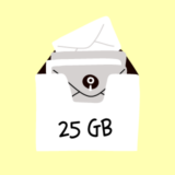 Bandeja de entrada de correos electronicos con letrero de 25 GB