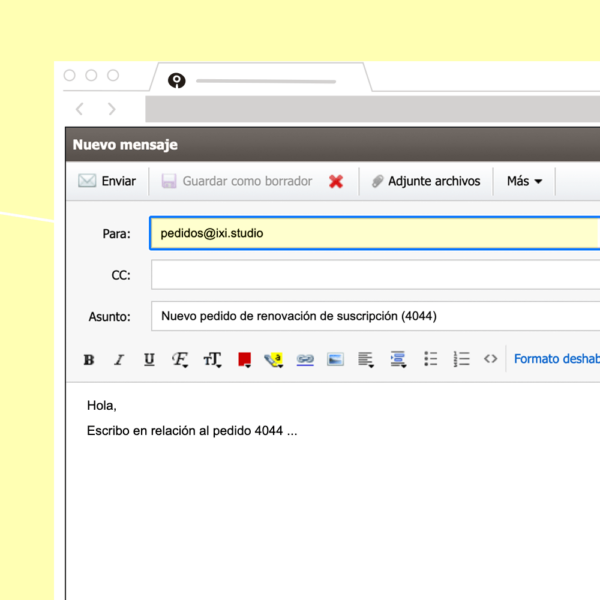 UI interfaz de webmail para redacar un nuevo mensaje de correo electronico. Muestra opciones de formato para la redaccion