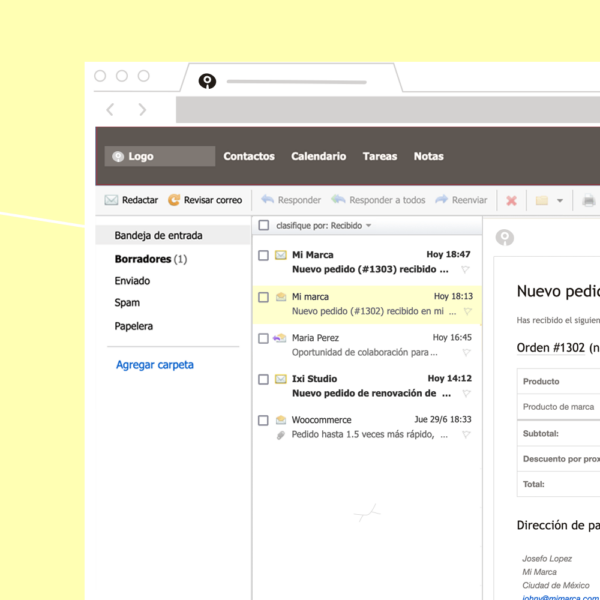 UI interfaz de webmail para correos electronico con su propio logo y las demas caracteristicas del servicio