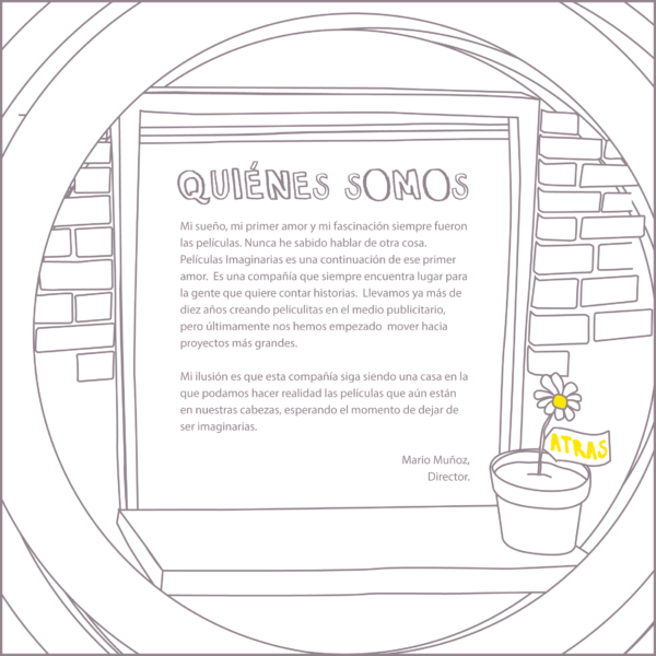 Ventana de un departamento mostrando una carta del director Mario Muñoz, enfocada con un lente de cámara.