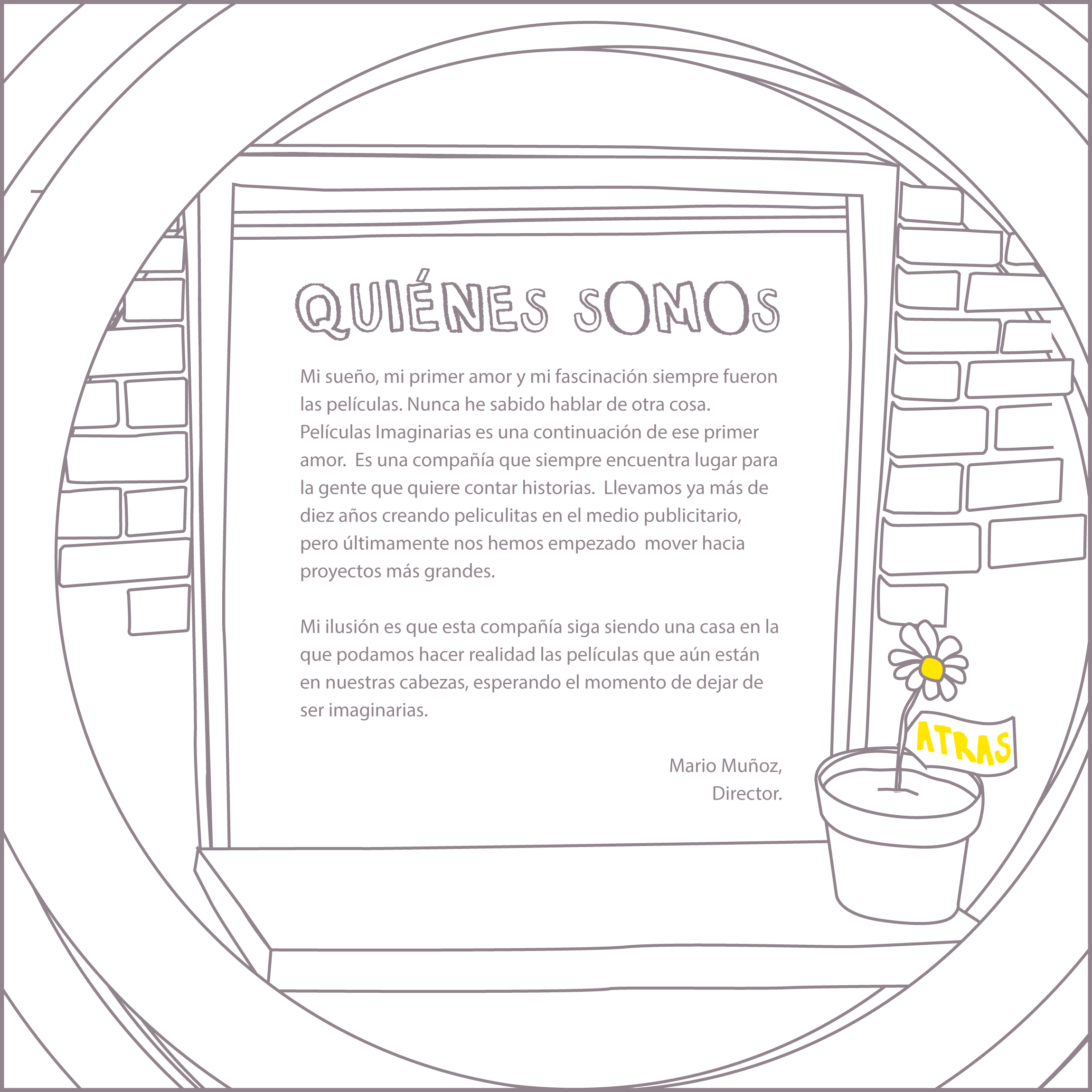 Ventana de un departamento mostrando una carta del director Mario Muñoz, enfocada con un lente de cámara.