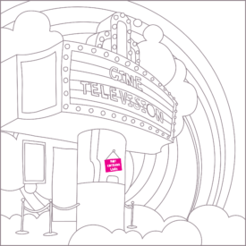 Cine de los años 60 con nubes en el fondo.  