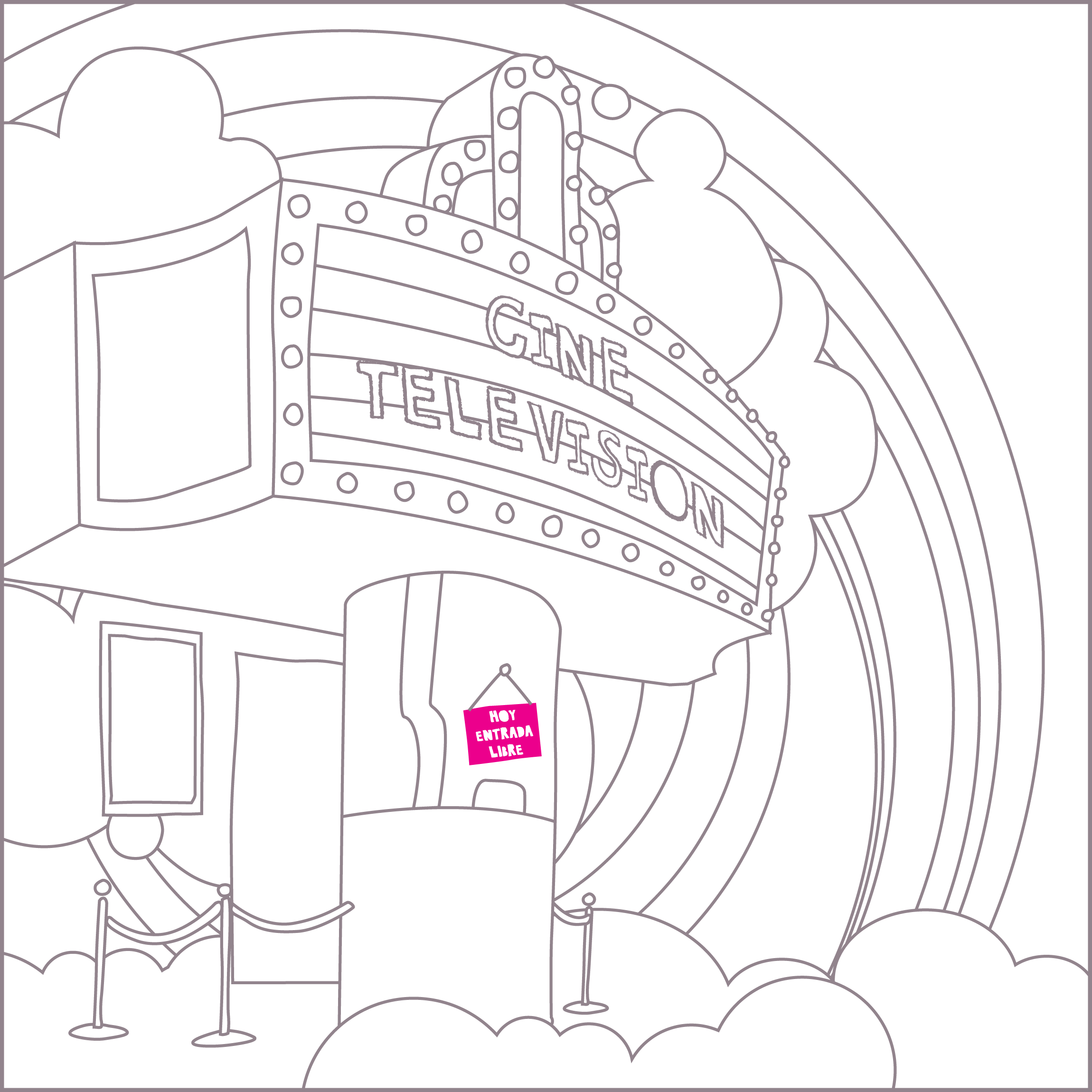 Cine de los años 60 con nubes en el fondo.