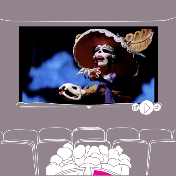 Sala de proyección para cine mostrando la pelicula de una catrina