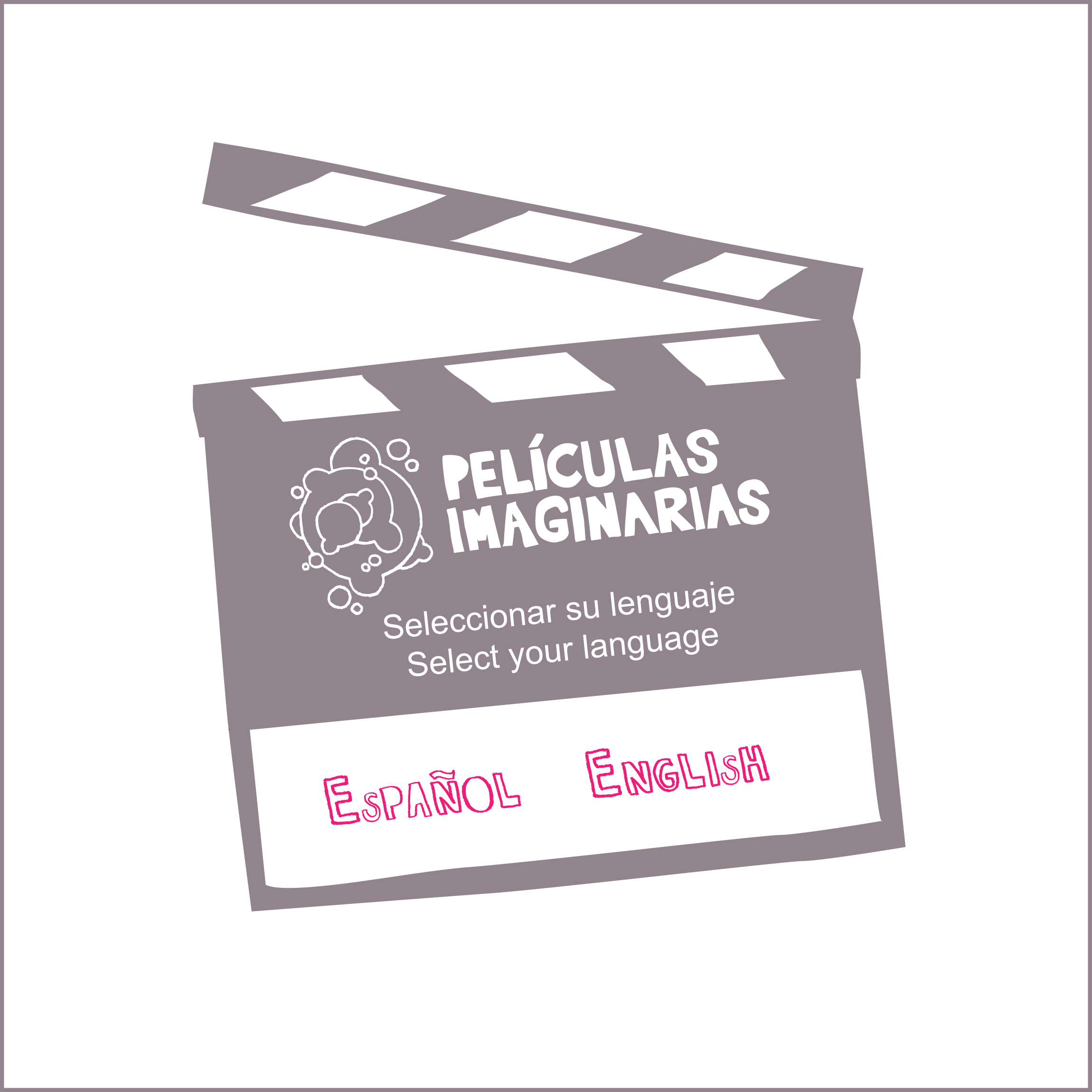 Claqueta de cine con el logo de Películas Imaginarias y botones para seleccionar español o inglés.