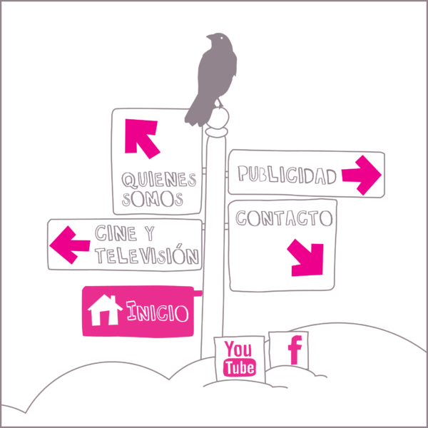 Un pájaro posado en un cartel con flechas que indican diferentes direcciones, representando un menú de navegación.